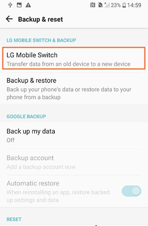 Check if LG Mobile Switch Is in Settings
