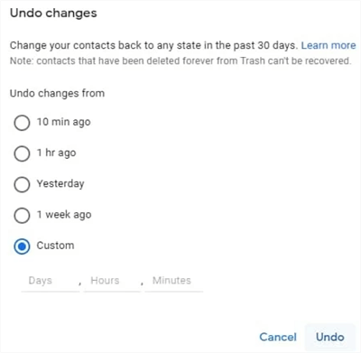 Choose a Time and Click Undo