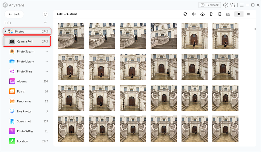Choose Camera Roll in AnyTrans - Step 2