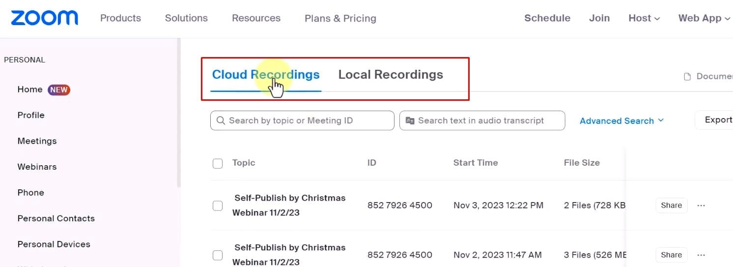 Choose Cloud Recordings or Local Recordings