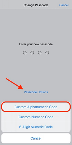 Choose Custom Alphanumeric Code as Passcode Format