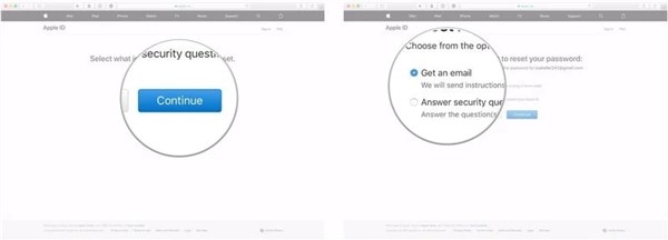 Choose Either Get an Email or Answer Security Questions Option