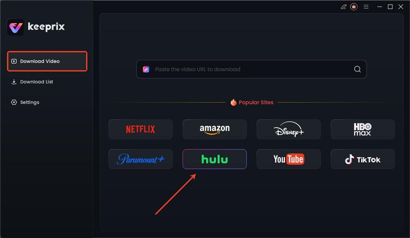 Choose Hulu in Keeprix Video Downloader
