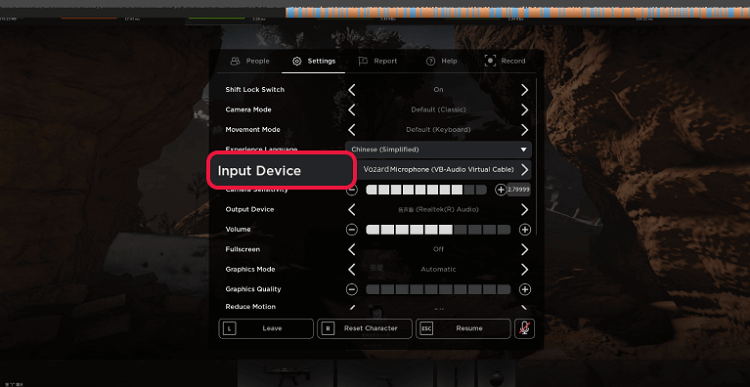 Click on Input Device under the Settings