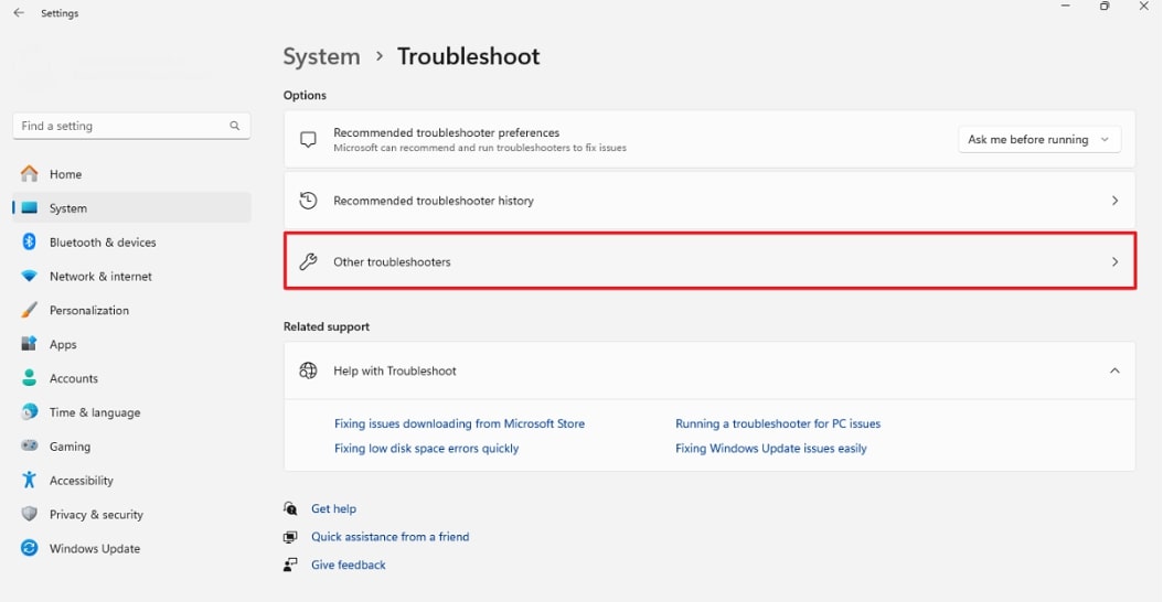 Choose Other Troubleshooter