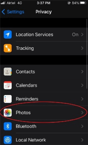 Choose Photos from Privacy Section
