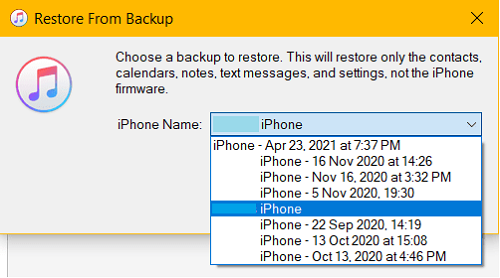 Choose Required Backup