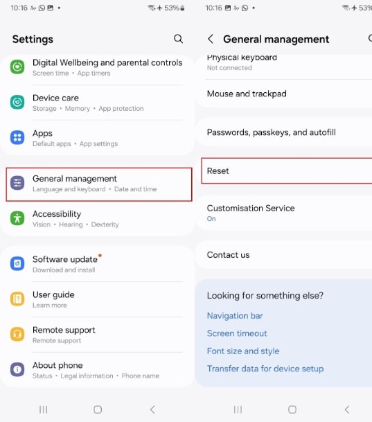 Choose Reset in General Management