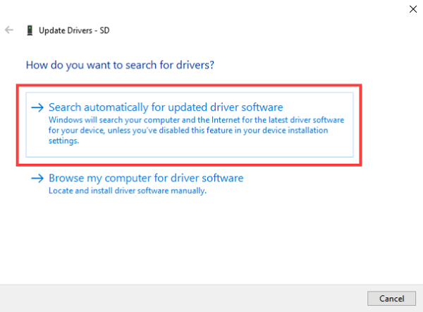 Choose Search automatically for updated driver software