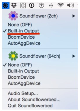 choose the built-in output under soundflower (2ch)