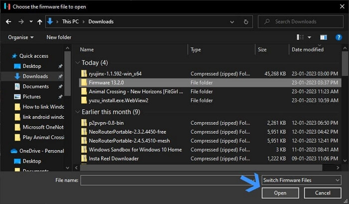 Choose the Firmware File to Open