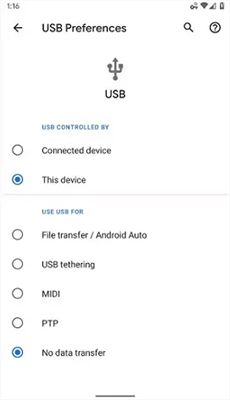 Choose USB for File Transfer
