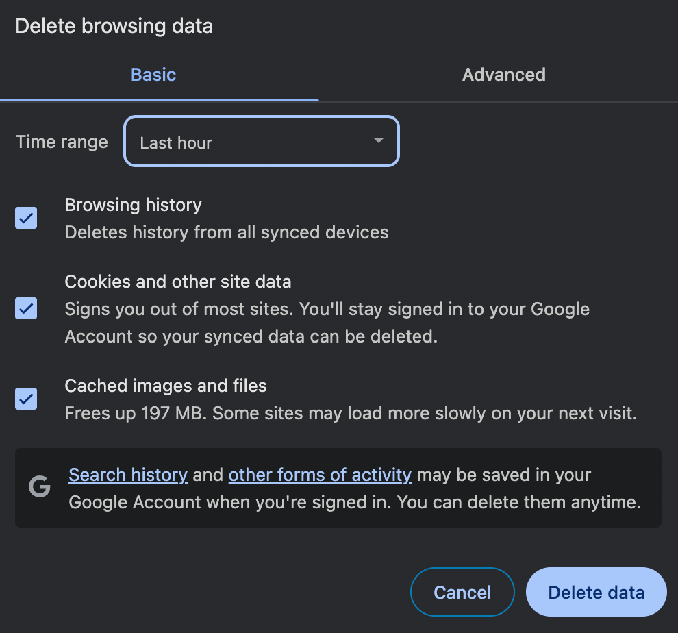 Chrome Delete Browsing Data