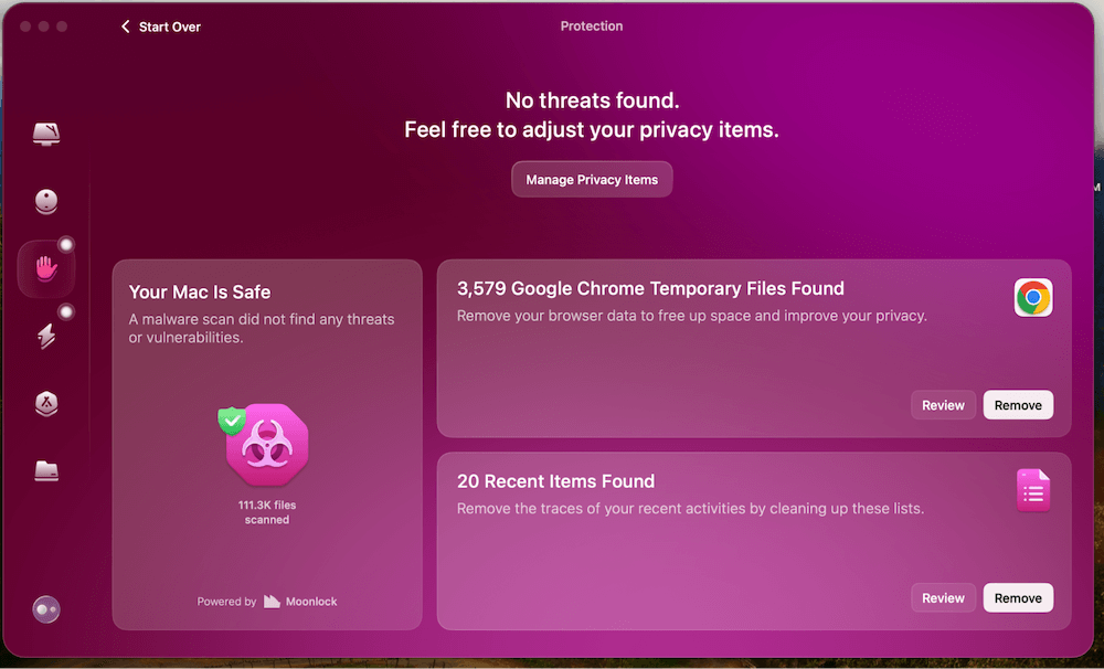 CleanMyMac Protection module scan result