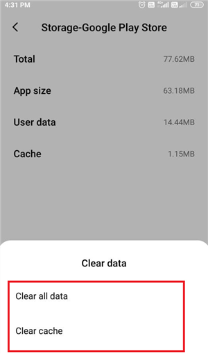 Clear Cache on Google Play Store