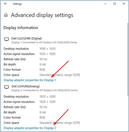 Click Display Adopter Properties