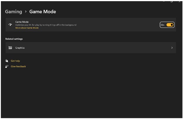 click "Game Mode" and toggle to turn it OFF