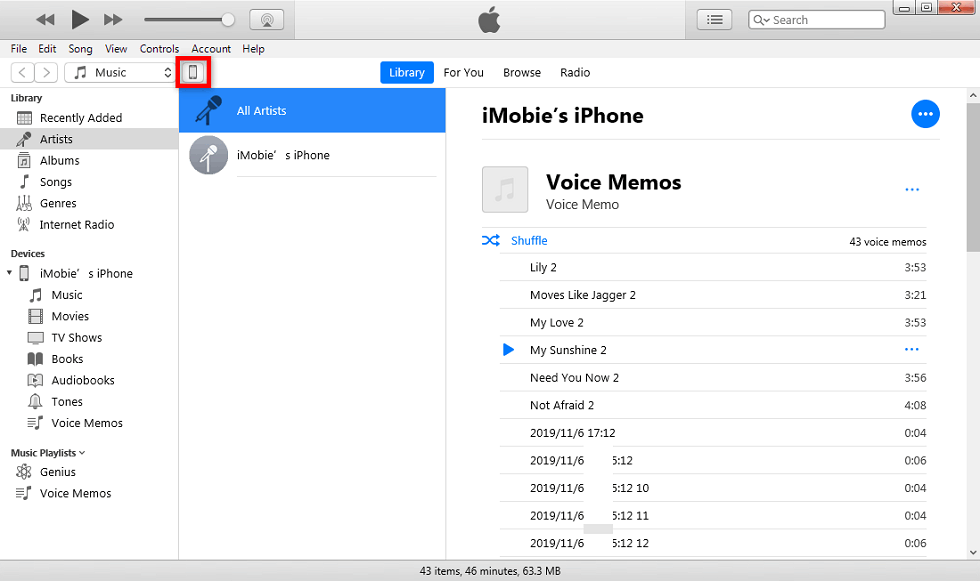Click iOS Name Button in iTunes