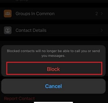 Click on Block Button in WhatsApp