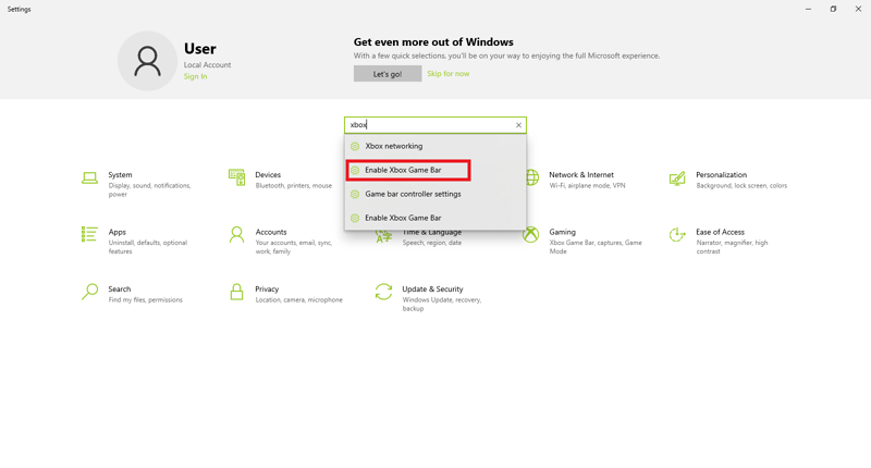 Click on “Enable Xbox Game Bar”