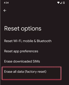Click on Erase All Data