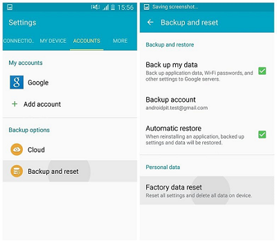 click on Factory data reset to wipe your Samsung phone