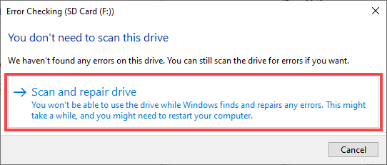 Click on Scan and repair drive