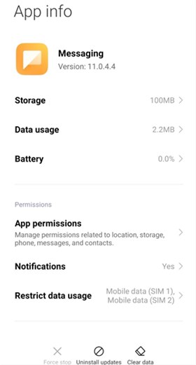 Clear Cache of Message App