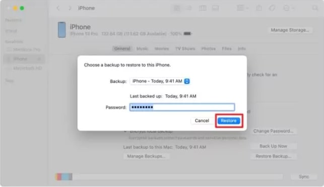 Click Restore