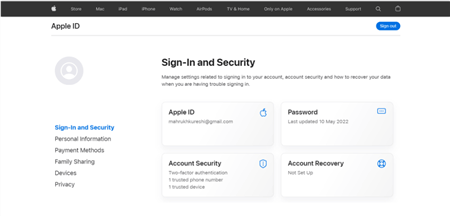 Click Sign-in and Security and Tap Password