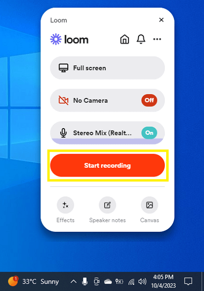 Click the start recording button