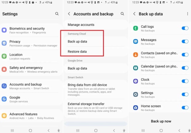 Click the Backup and Restore Option