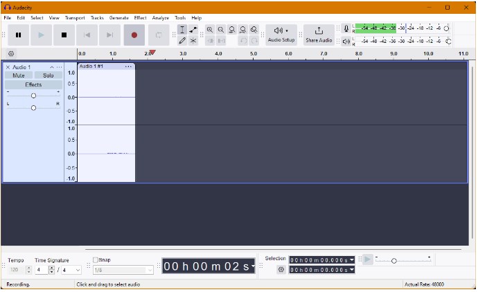 Click the "Record" button in Audacity