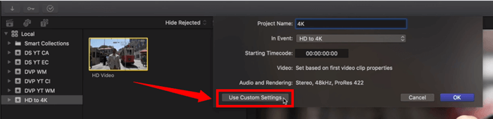 Click the Use Custom Settings Option