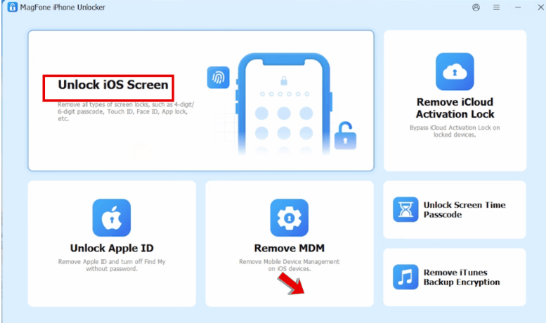 Click on the Unlock iOS Screen Option