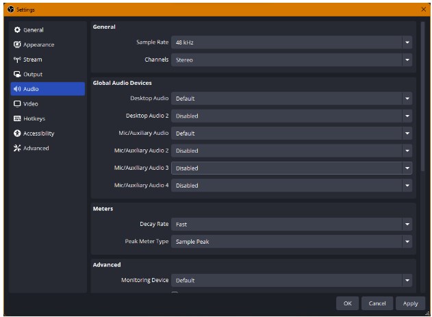 Configure the basic Audio settings