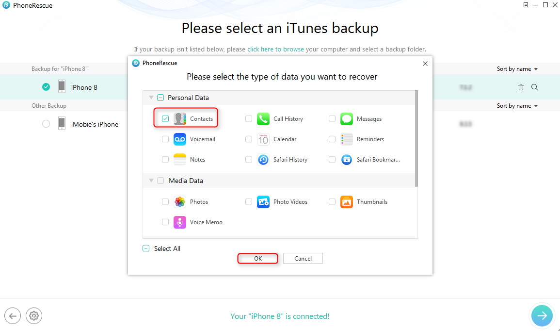 Fix Contacts Disappeared from iPhone 8/X Issues with an iTunes/iCloud Backup - Step 3