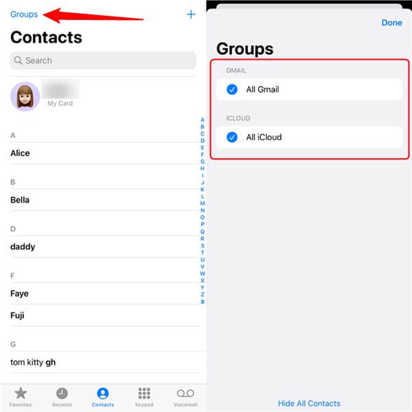 Check Contacts Group Settings
