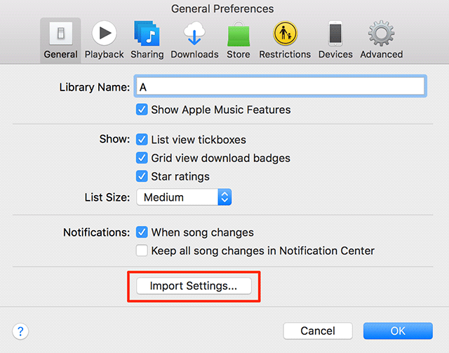 Select Import Settings in preferences