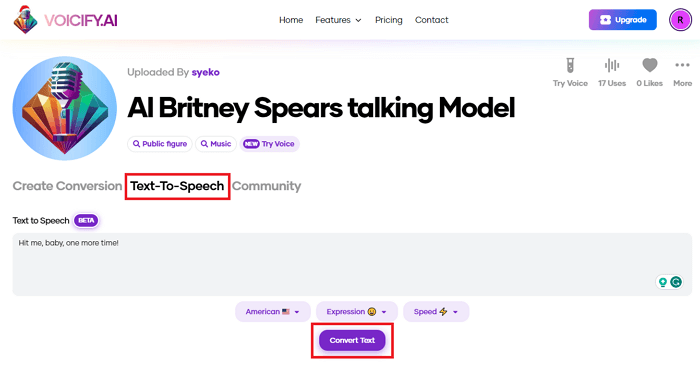 Convert text-to-speech in Britney Spears