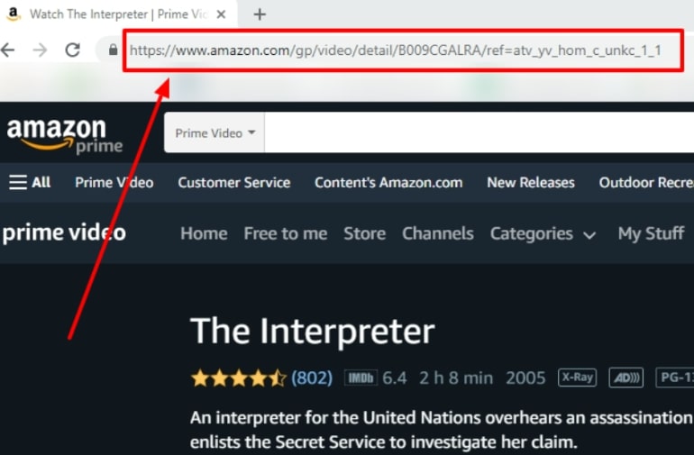Copy URL of Amazon Prime Video
