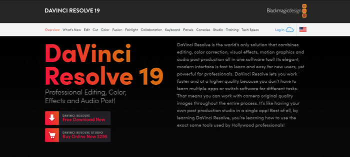 DaVinci Resolve Website Overview