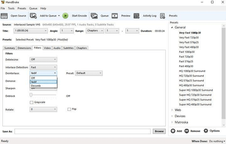 Deinterlace with HandBrake