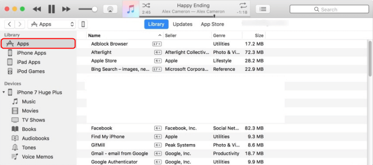 Choose Apps to Delete in iTunes
