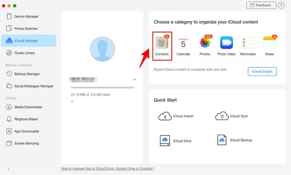 Delete Contacts from iCloud via AnyTrans - Step 2