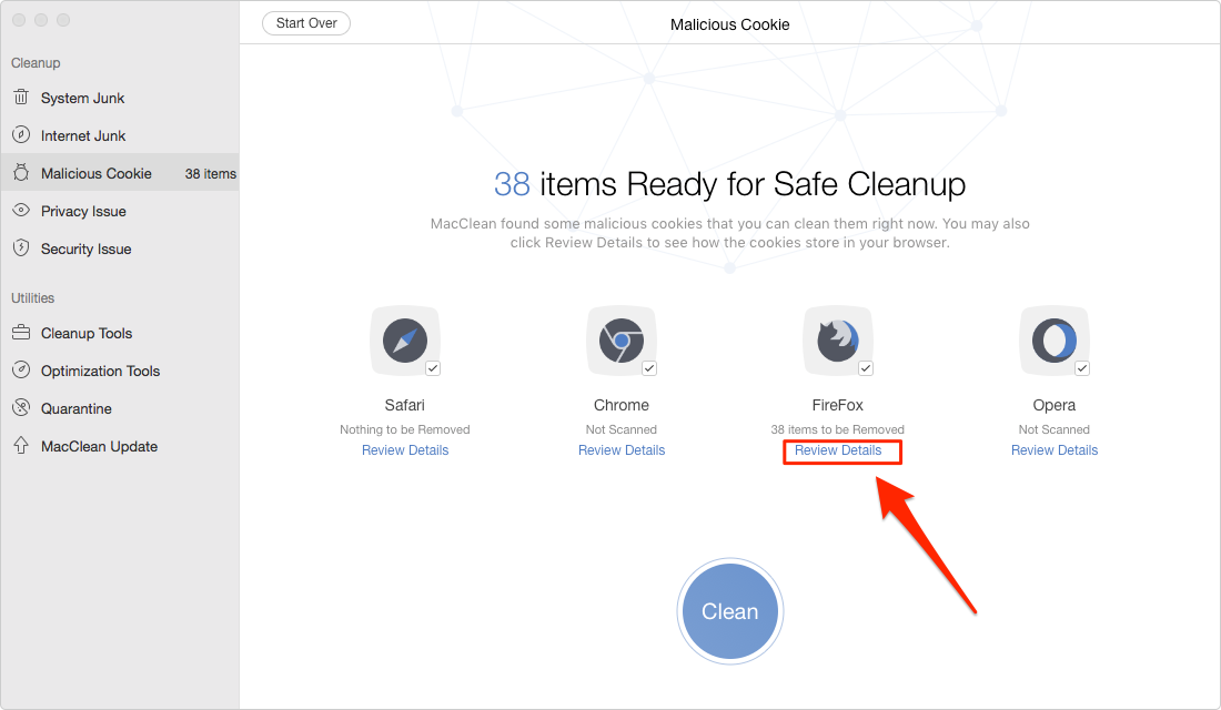 Delete Malicious Cookies on Mac with MacClean- Step 3