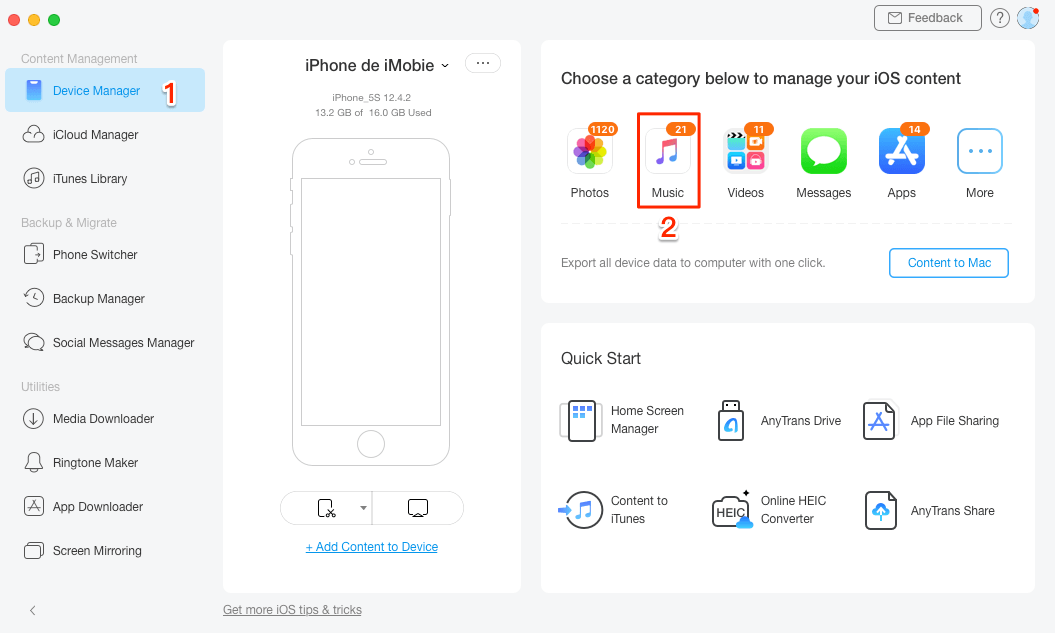 Delete Multiple Songs on iPhone with AnyTrans - Step 1