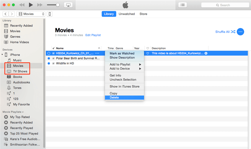 How to Delete Movies/TV Shows from iPhone via iTunes