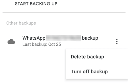 Remove the WhatsApp backup from Google Drive App