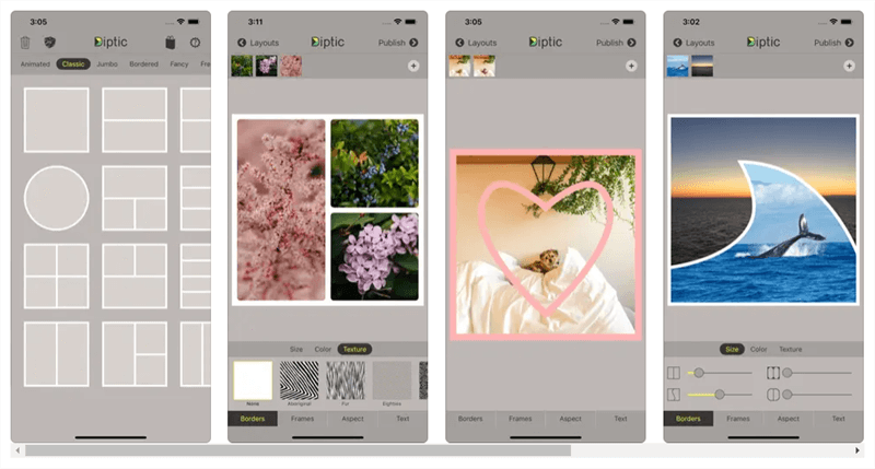 Diptic Photo Collage App’s Interface